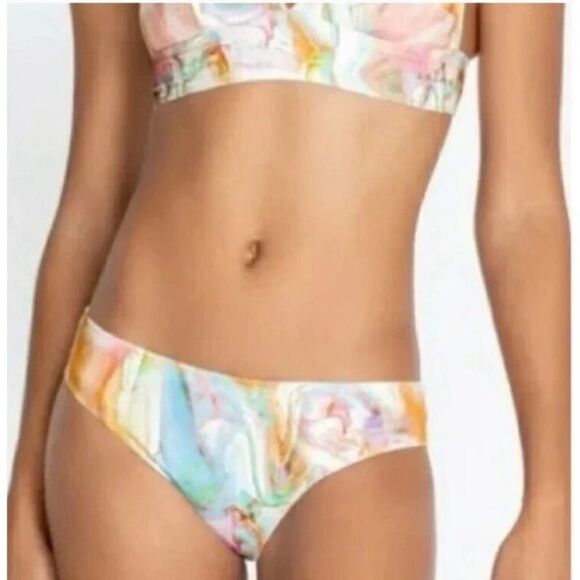 NWT Calme Rainbow Marble Watercolor Hipster Bikini Bottom Large - Picture 1 of 8